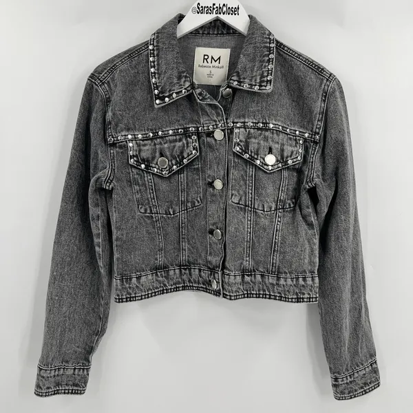Rebecca Minkoff‎ Studded Denim Jean Jacket Black Gray 100% Cotton Size Small - Image 2
