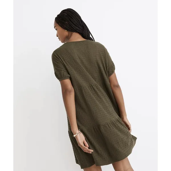 Madewell Olive Tiered Mini Dress Size S‎ Oversized Fits M/L Relaxed Crinkle NWT - Image 3