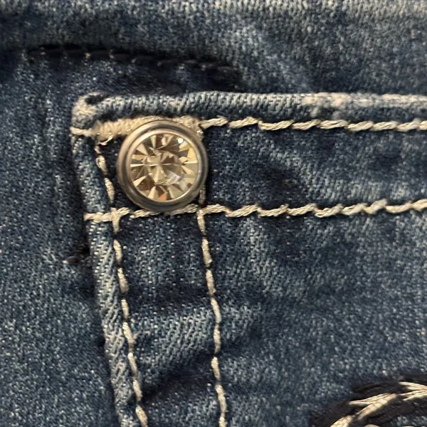 Miss Me Stylish Mid-Rise Skinny Blue Embroidered Women's Jeans Size 27 - Image 10