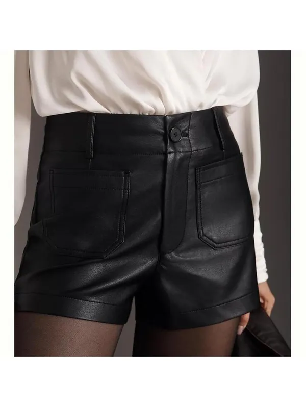 Anthropologie Maeve The Colette Black High Rise Faux Leather Shorts Women’s 32 - Image 12