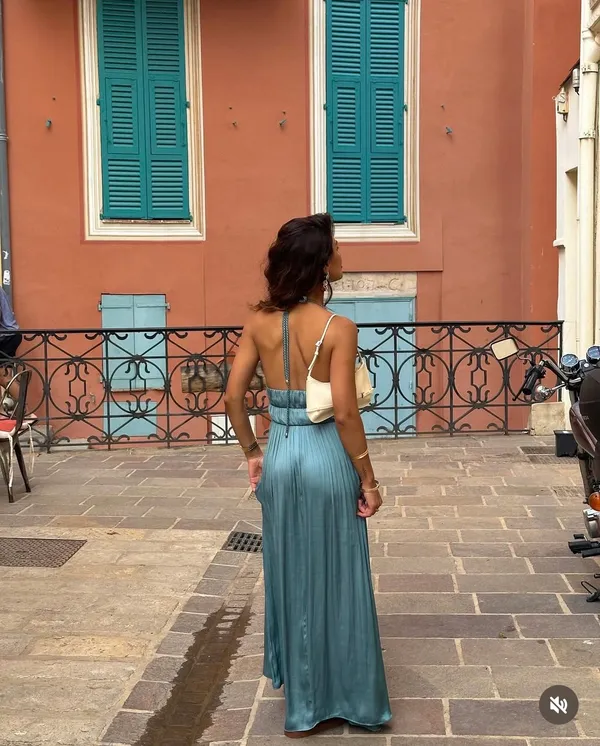 Zara maxi dress boho pleated Teal Evening Gown wedding party cocktail - Image 10