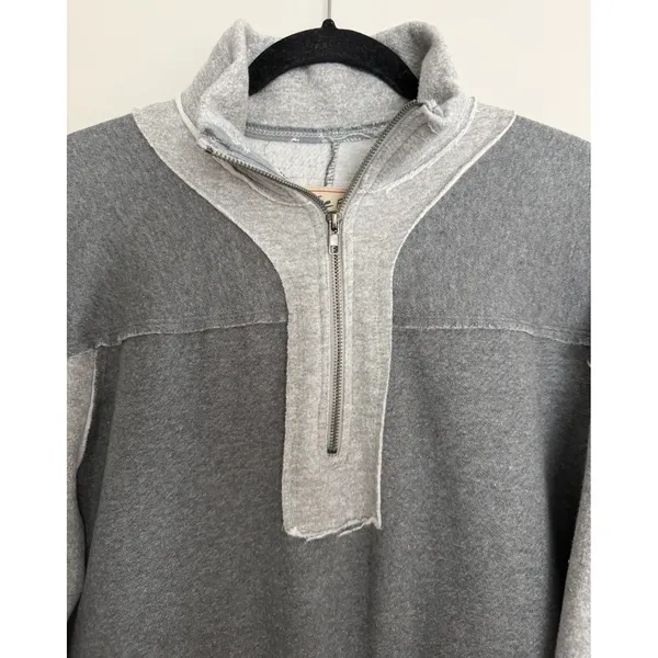 We The Free x Free People Kassey Half Zip Sweatshirt Two Tone Gray Size Small - Image 3