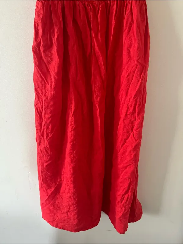 Old Navy Red Bow Front Midi Dress Small Cotton Resort Vacation Euro Summer - Image 3