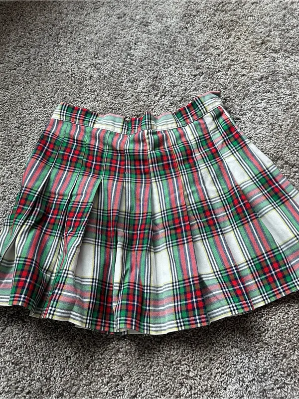 aerie Plaid Pleated Mini Skirt - Red, Green & White - Image 3