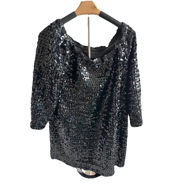 VTG 80s‎ Cynthia Kent Miami Top Sequin Black Cocktail Party Glam Holiday Disco - Image 3
