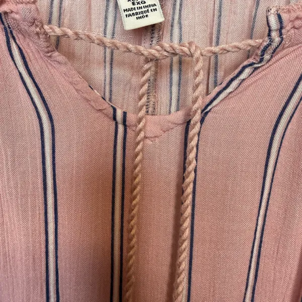 American Eagle Pink Striped Boho Peasant Tassel Tie Top Size XL Festival Flowy - Image 4