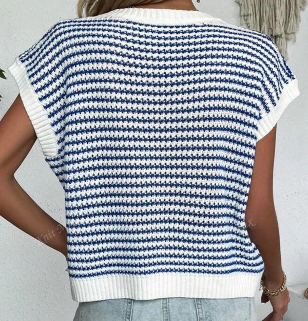 SheIn Knit Mix Striped Round Neck Loose Knit Top - Image 5