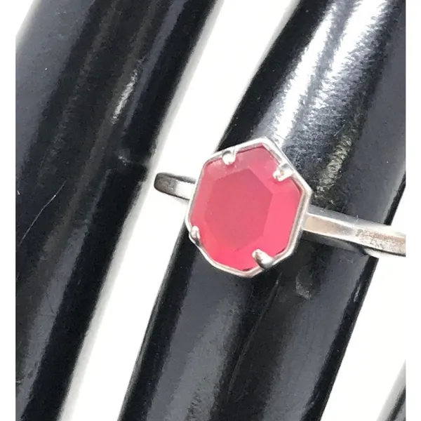 Kendra Scott Calvin Stacking Ring Sz 6.25 Rhodium Silver Red Magnesite Gemstone - Image 2