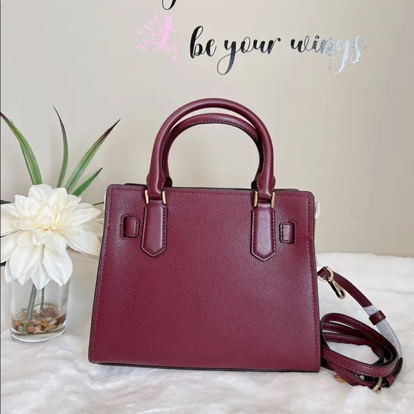 Michael Kors Hamilton Small Satchel Key Lock Crossbody Bag Merlot‎ - Image 4