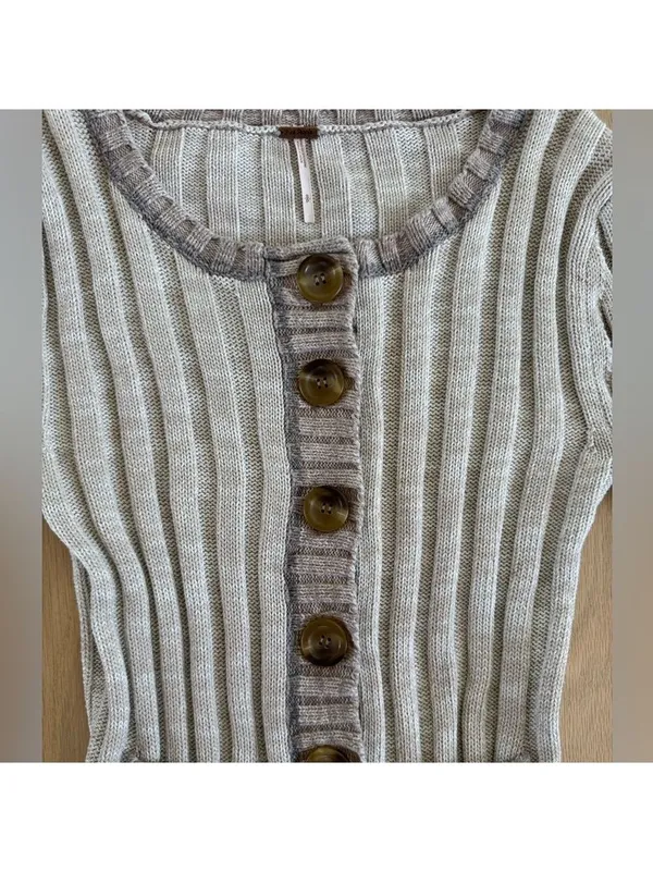 Free People Oatmeal Angora Ribbed Button Cardigan Sweater Size Small - Image 3