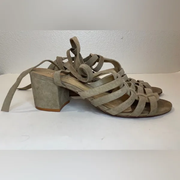 Schutz Sandals Tan Lace Up Block Heel Melancy Strappy Size‎ 7.5 - Image 5