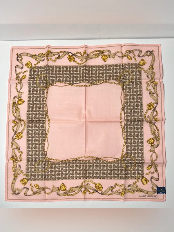 Mario Valentino Chain Belt Vintage Pink Cotton Scarf Bandana Handkerchief - Image 2