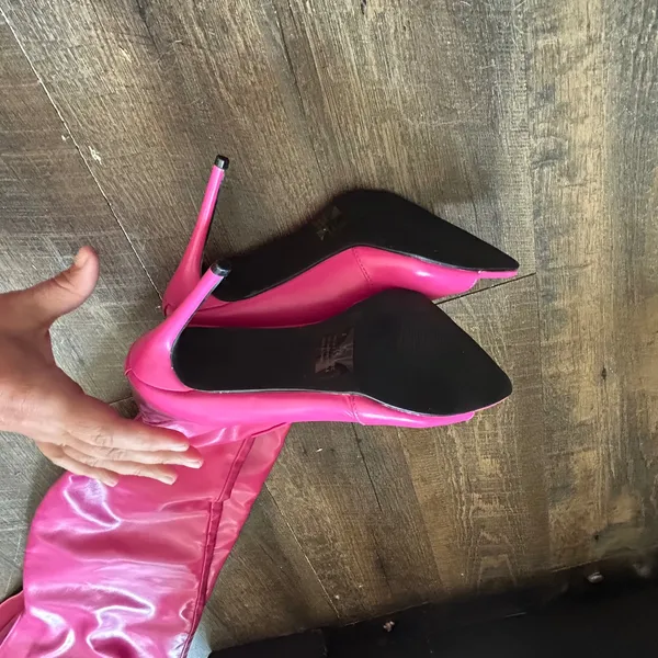 Cape Robbin Toxic thigh-high Hot Pink‎ Over The Knee Peep Toe Stiletto Boots 8 - Image 7