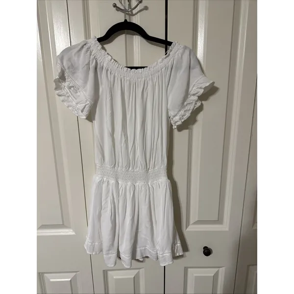 Ocean Drive Off The Shoulder Smocked White Mini Dress Sz Medium Beach Resort - Image 6