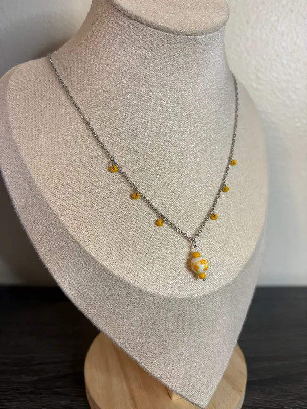 Handmade Yellow Floral Porcelain Charm Necklace | Waterproof & Tarnish Resistant - Image 3