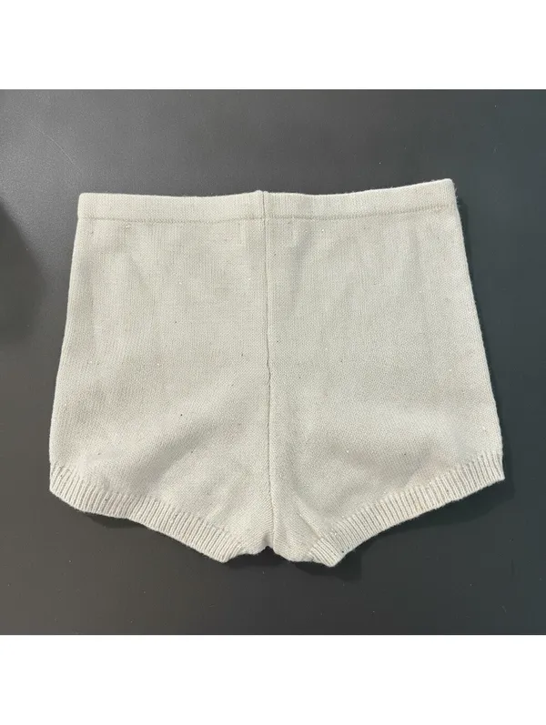 Peppermayo Sequin Sparkle Knit Lounge Shorts Cream S/M Cozy Soft Festival - Image 2