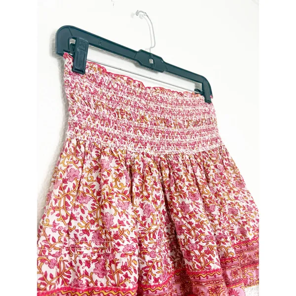 Poupette St Barth Galia Smocked Mini Skirt Size XS Pink Mistral Floral Boho - Image 9