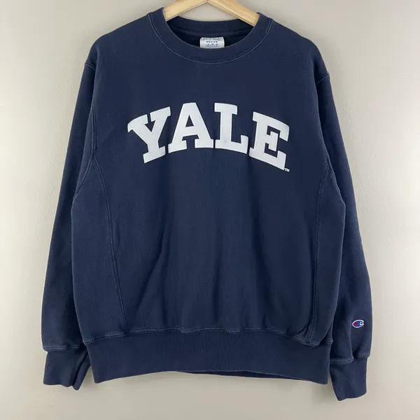 Vintage 90’s Navy Blue White “YALE” Reverse Weave Crewneck Pullover - Image 2