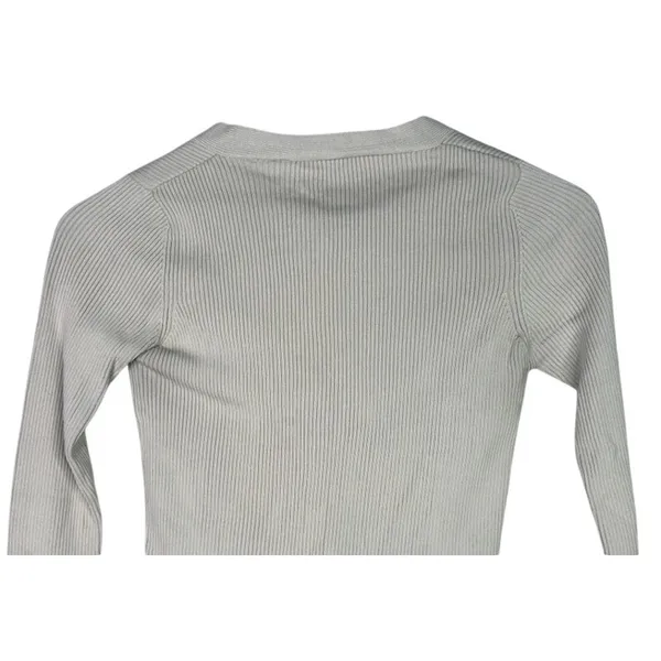 Zara Cropped V Neck Long Sleeve Fitted Ribbed Knit Button Down Sweater XS Beige - Image 5