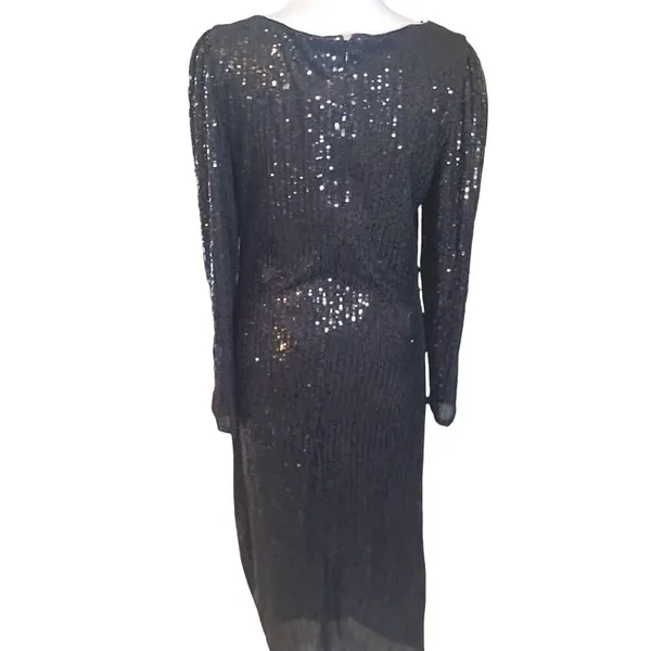 Nanette‎ Lepore Sequin Dress Womens 8 Black NEW Long Sleeve Ruched Midi Sheath - Image 13
