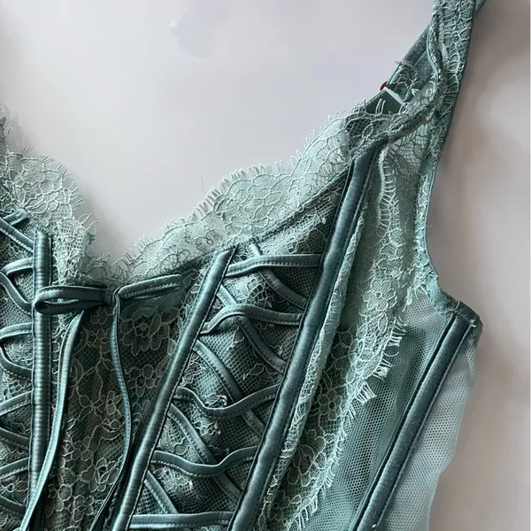 Victorias Secret • Dream Angels Mint Green Lace Sheer Corset Unlined - Image 5