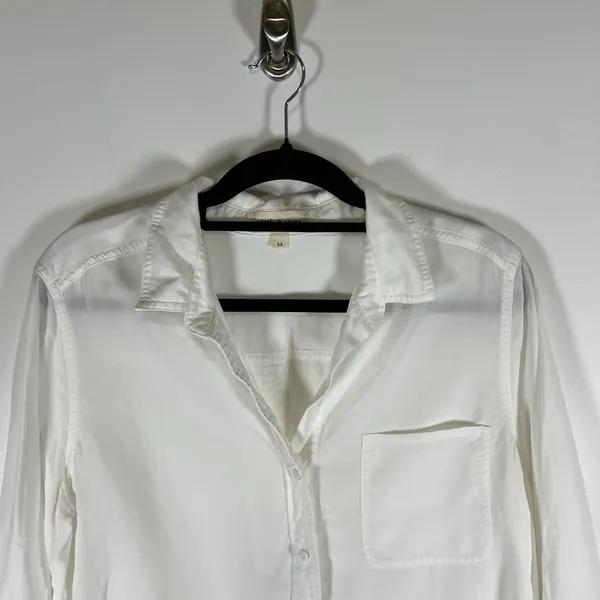 Anthropologie CLOTH & STONE Shirt Top Sz M White Button Hi-Lo 3/4 Sleeve Tencel‎ - Image 2