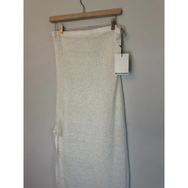 Reformation Jasmine Knit Maxi in White Ivory Sheer Side Slit Coverup Dress 8 NWT - Image 6