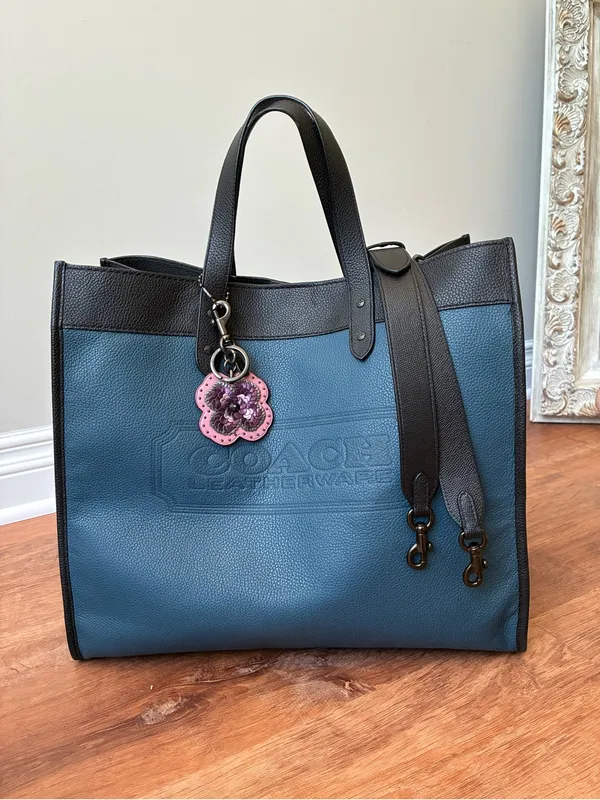 Coach Leather Sequin Applique Tea Rose Key Ring Bag Charm, Pink / Purple, 32677 - Image 2