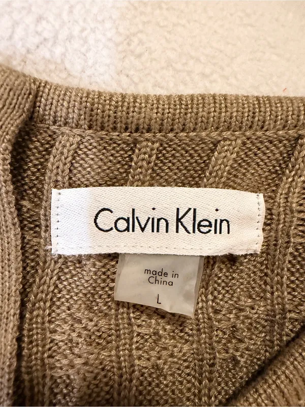 Calvin Klein Beige, Black and Cream Cable Knit Fit-and-Flare Dress - Image 3