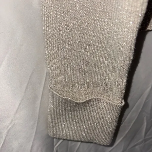Tahari Champagne/Gold Ribbed Shimmery Boatneck Size Large Cropped Sweater - Image 4