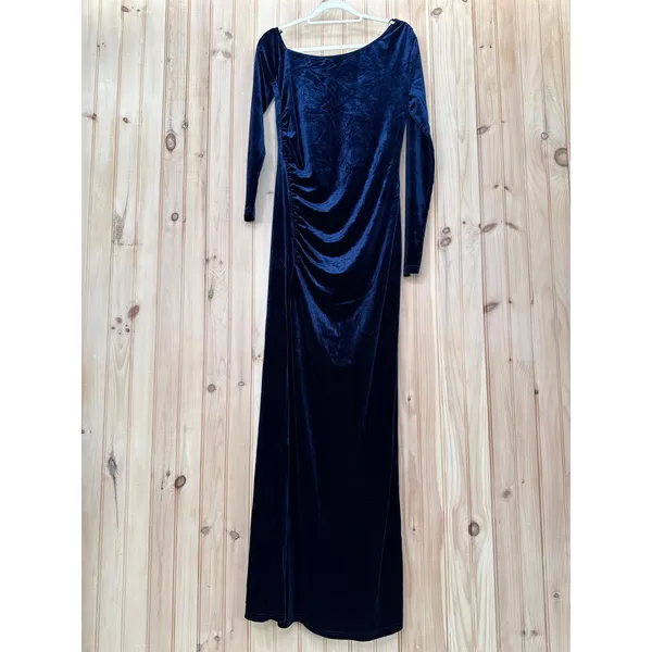 NWT Lulus Notorious Icon Navy Blue Velvet Asymmetrical Maxi Dress Gala Size XL - Image 2