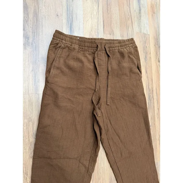 Zara‎ Brown Textured Drawstring Pants Elastic Waist Tapered Women's M - Image 4