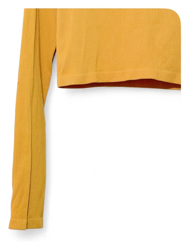 H&M Women’s Long Sleeve Ribbed Crop Top Yellow Size Small - Image 9