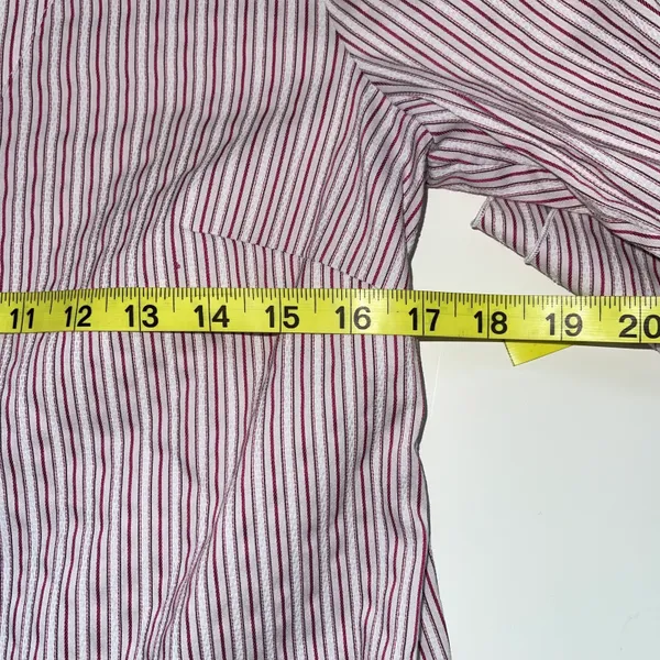 White House | Black Market White & Pink Striped Bell Sleeve V-neck Popover Top - Image 7