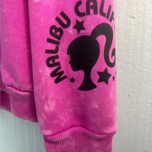 Malibu Barbie XL Pink Sweatshirt with Embroidered Spellout Black Logo - Image 2