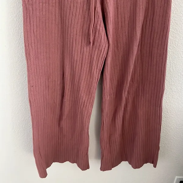 Victoria's Secret Pink Ribbed Crop Wide Leg Lounge Cozy Pants Pink Mauve XS - Image 5
