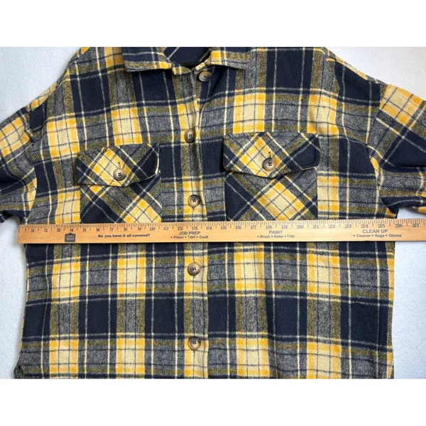Timing Plaid Shacket Navy Blue Yellow Flannel Shirt Jacket Large - Image 6