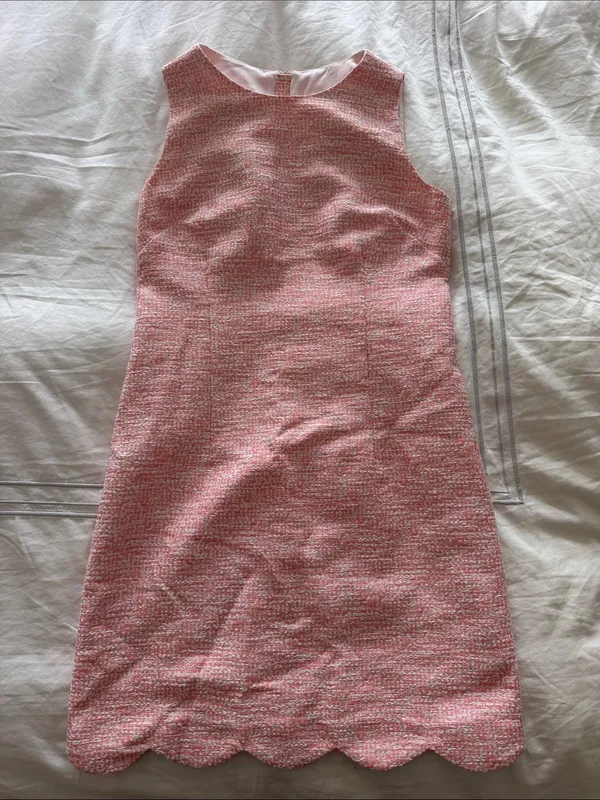 Southern Tide Pink Tweed Sleeveless Shift Dress with Scalloped Hem - Image 2