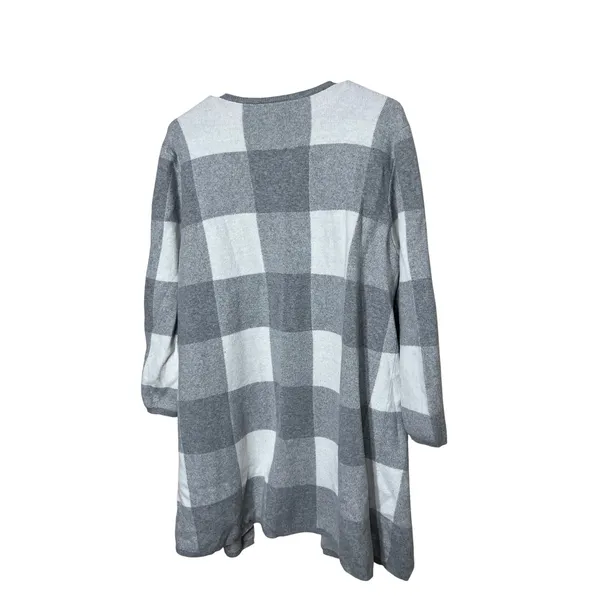 LOFT Outlet XL Gray‎ & White Checkered Long Sleeve Open Front Cardigan - Image 7