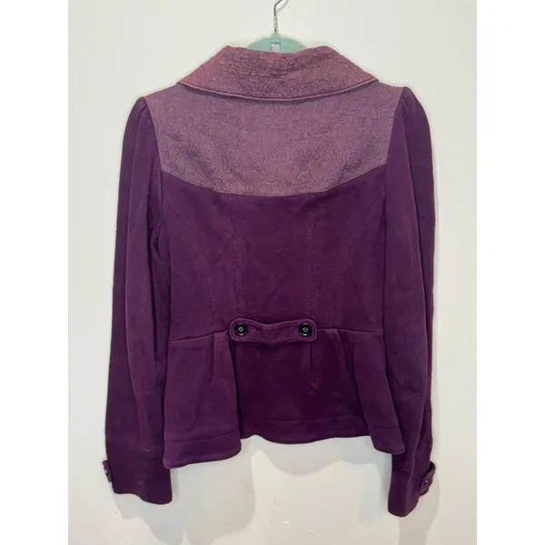 Free‎ People Mulberry Purple Cotton Knit Blazer Jacket Sz 8 Boho Victorian - Image 2