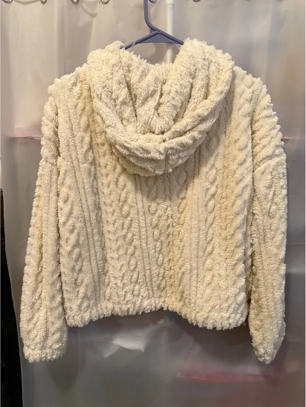 No Boundaries Women's Cream Cable Knit Zip-Up Hoodie Jacket Size S - Image 2