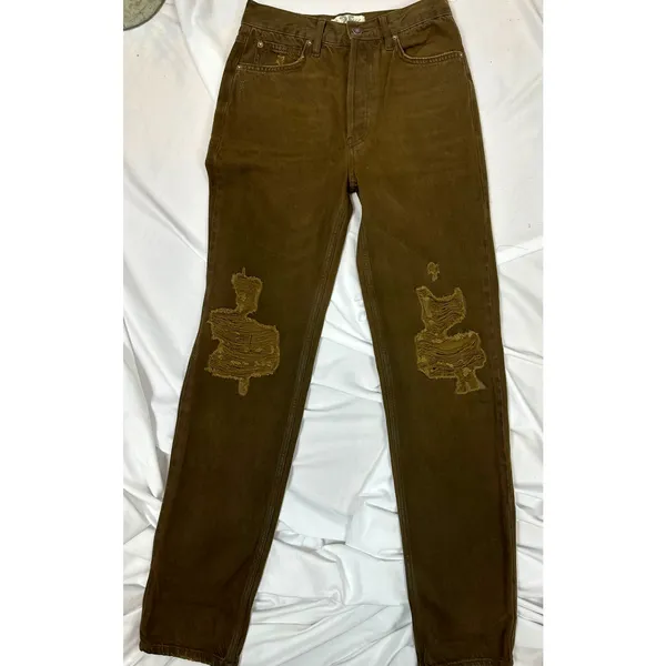 Free People We the Free The Lasso Distressed Straight-leg Jeans Brown 25 - Image 3