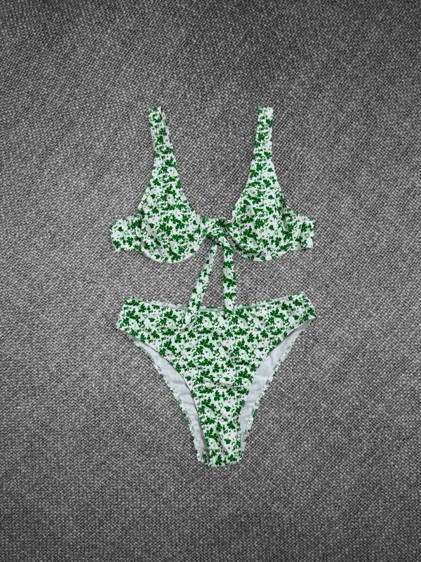 Green Floral Underwire Two Piece Bikini Set High Waisted Swimwear - Image 6