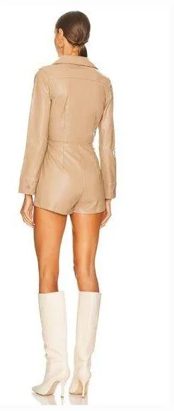Superdown Chantel Leather Romper in Nude Medium - Image 2