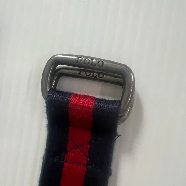 Vintage Ralph Lauren Polo Women's Red/Blue Stripe Double D Ring Preppy Belt - Image 7