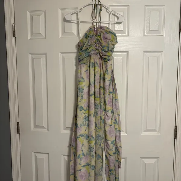 Lulu’s Effortlessly Abloom Green Multi Floral Ruched Halter Maxi Dress - Image 3