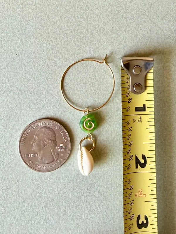 Handmade quality Czech glass beads snail shell & natural cowrie seashell hoop dangle earrings 🌀💕 - Image 5