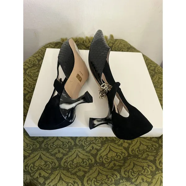 Louise et Cie Lo-Fiana Black Leather & Suede Chain Strap Pumps Heel Size 8.5 - Image 6