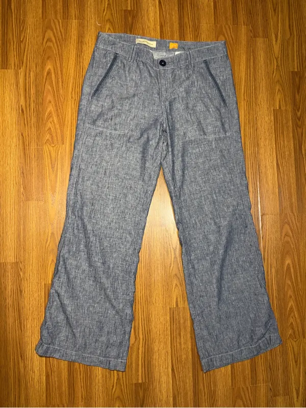 Pilcro x Anthropologie Linen Blend Wide Leg Lightweight Chambray Pants 12. - Image 2