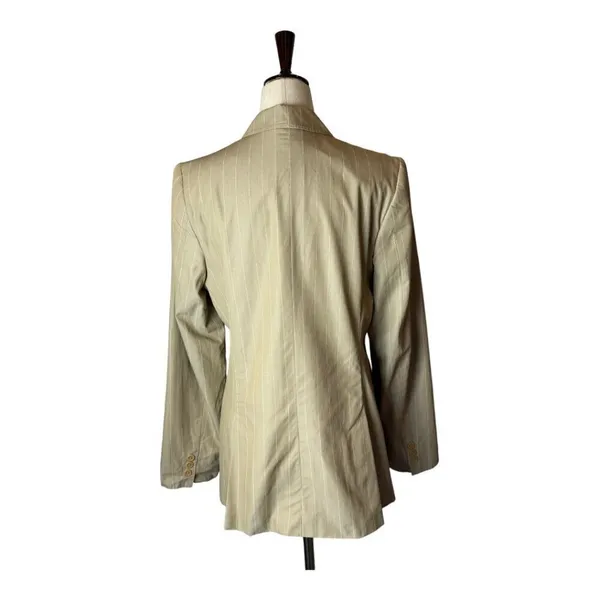 Max Mara Tan Striped Single Breasted 3 Button Lightweight Blazer Size 10‎ - Image 2
